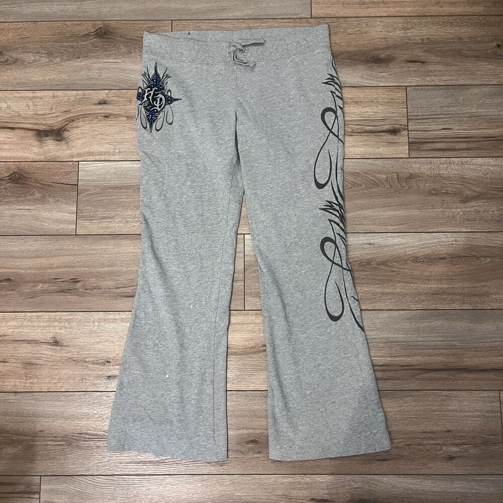 Y2K Harley Davidson Gray Straight Leg Flare Cotton Sweatpants Women's L (36x32)